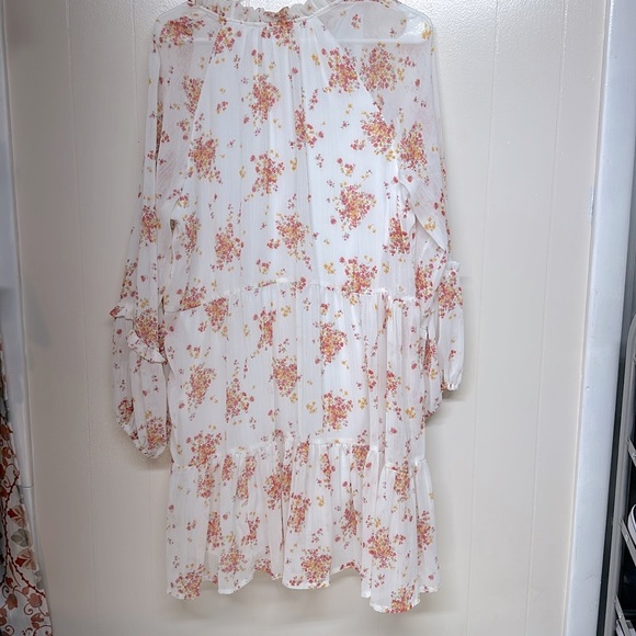 New Vince Camuto boho floral V-neck tiered ruffle mini dress size L - Picture 4 of 9